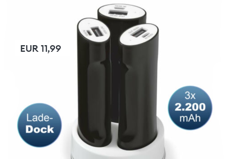 Dreierpack Powerbanks für 9,99 Euro frei Haus