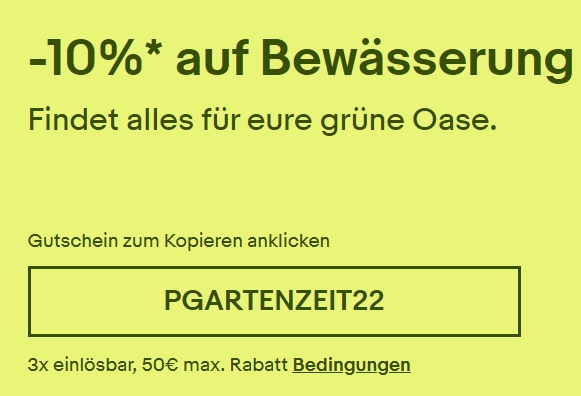 Ebay: 10 Prozent auf Gartenbewässerung & mehr