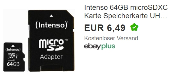 Ebay: Micro-SDXC-Karte mit 64 GByte für 6,49 Euro frei Haus