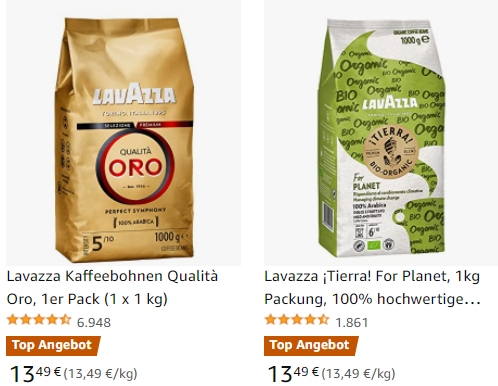 Amazon: Lavazza-Kaffeebohnen mit Rabatt