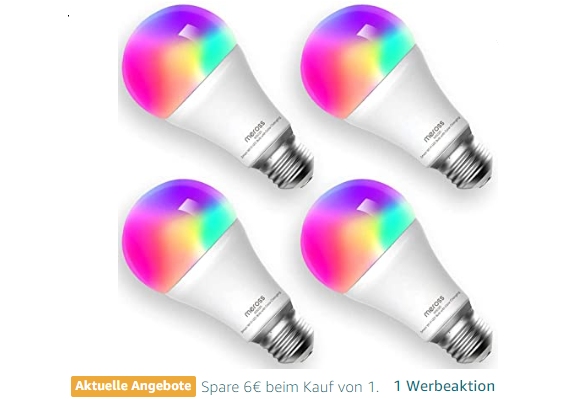 Meross: Viererpack LED-Birnen mit Sprachsteuerung für 21,99 Euro