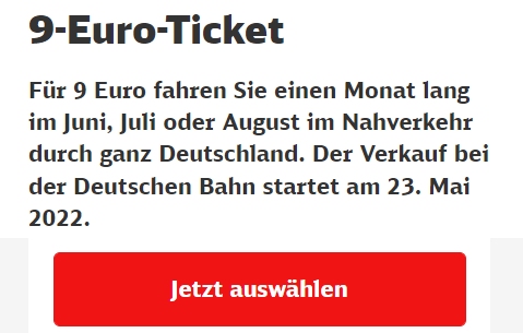 Bahn: Neun-Euro-Ticket ab sofort verfügbar