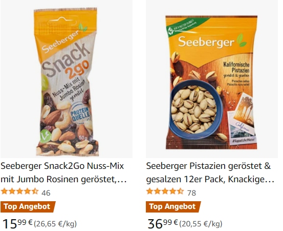 Amazon: Seeberger-Sale mit Nüssen und Trockenfrüchten ab 5,99 Euro