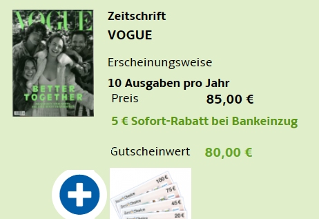 Vogue: Jahresabo für 80 Euro inklusive Gutschein über 80 Euro