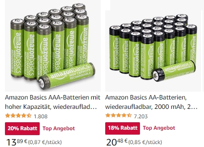 Amazon Basics: Akkus in Sparpacks zu Schnäppchenpreisen