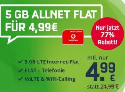 Vodafone-Netz: 5 GByte LTE und Telefonflat für monatlich 4,99 Euro