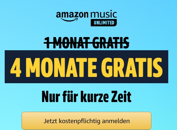 Gratis: 4 Monate "Amazon Music Unlimited" für Prime-Kunden