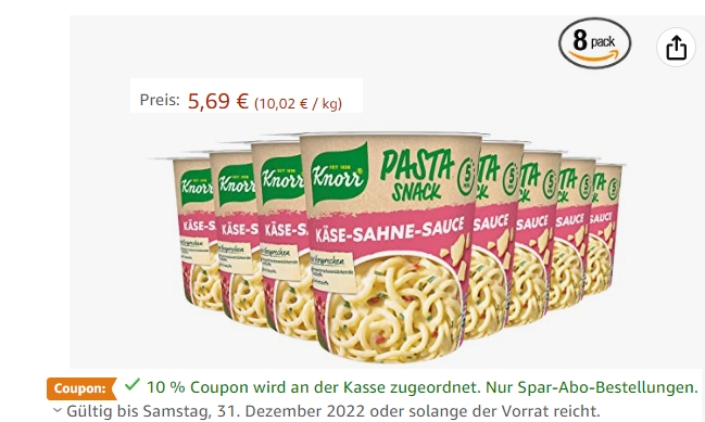 Amazon: 8er-Pack "Knorr Pasta Snack" für 5,06 Euro
