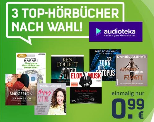 Audioteka: 3 Hörbücher für einmalig 99 Cent sichern