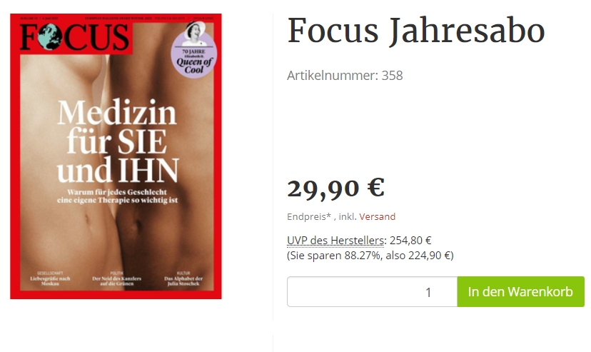 Focus: Jahresabo mit 88 Prozent Rabatt für 29,90 Euro