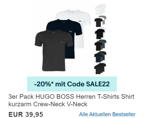 Hugo Boss: Dreierpack T-Shirts für 31,96 Euro frei Haus