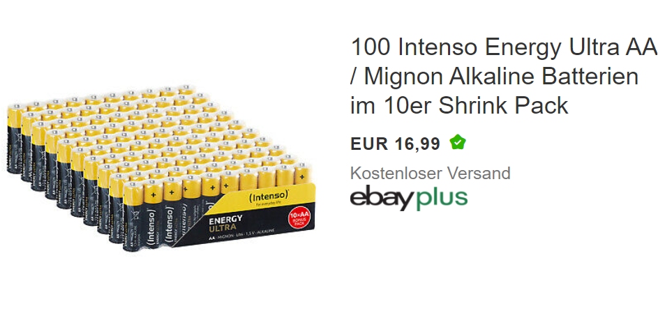 Ebay: 100er-Pack Intenso AA-Batterien für 16,99 Euro frei Haus