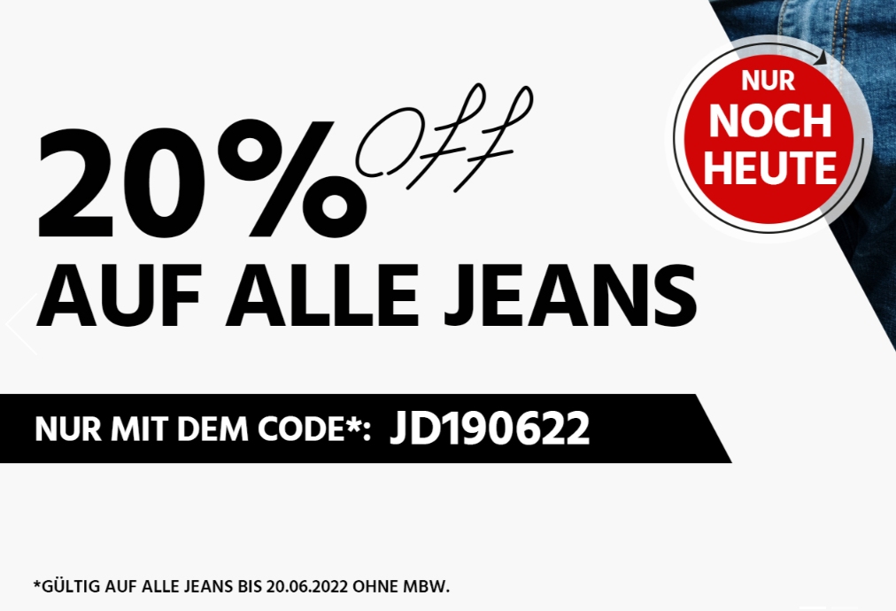 Jeans Direct: 20 Prozent auf alles, auch auf Sale-Artikel