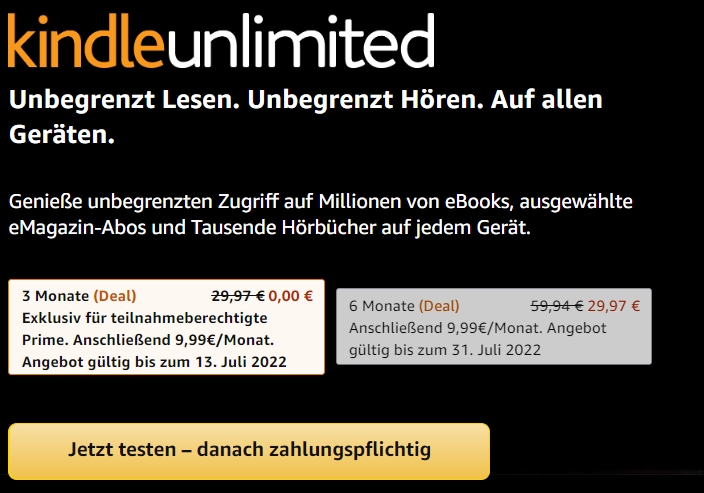 Gratis: Drei Monate "Kindle Unlimited" für Prime-Nutzer