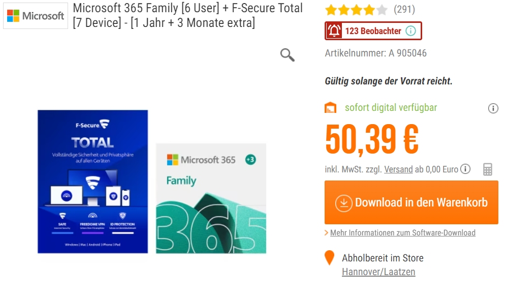 NBB: 15 Monate Microsoft 365 Family für 50,39 Euro