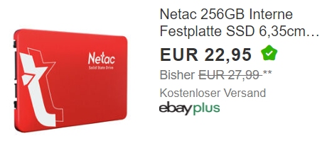 Ebay: Netac-SSD mit 256 GByte für 20,65 Euro frei Haus