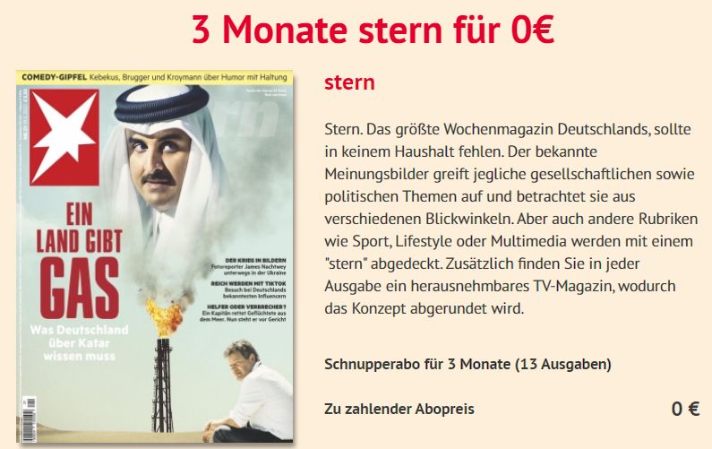 Gratis: Drei Monate "Stern" zum Nulltarif frei Haus