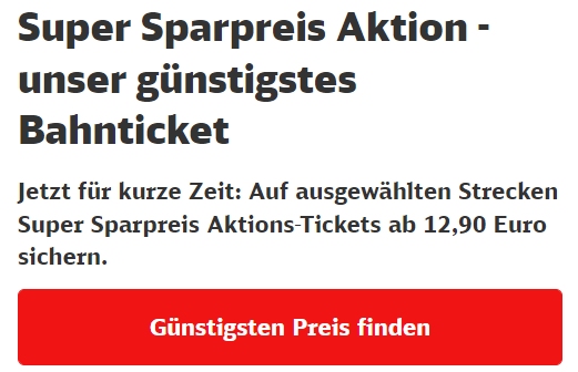 Bahn: Supersparpreis mit einfachen Fahrten ab 12,90 Euro