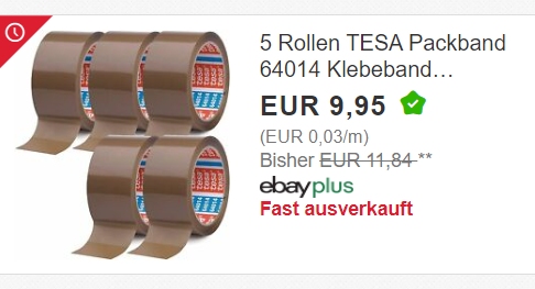 Ebay: Fünferpack Tesa-Packband für 9,95 Euro frei Haus