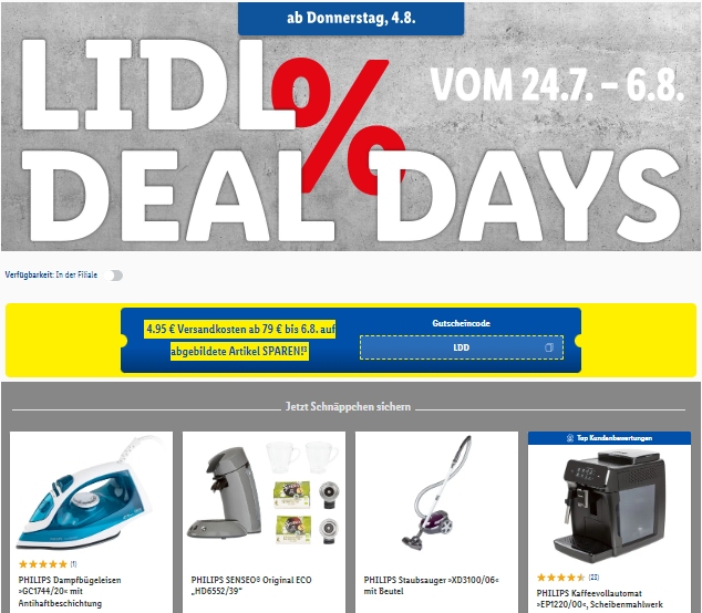 Lidl: Deal-Days mit Gratis-Versand ab 79 Euro Warenwert