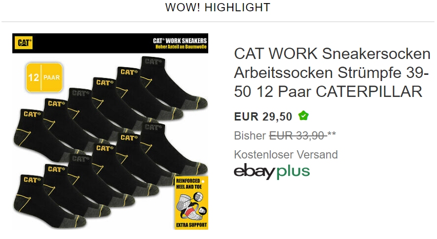 Ebay: Arbeitssocken von Cat Work im Zwölferpack für 29,50 Euro