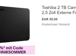 Ebay: Toshiba Canvio Basics mit zwei TByte für 49,50 Euro frei Haus