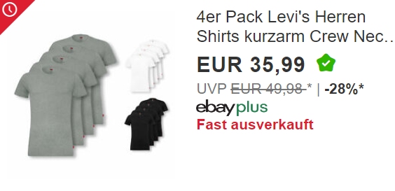 Levi's: Viererpack T-Shirts für 35,99 Euro frei Haus