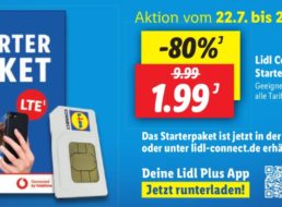 Lidl Plus: Starterpaket „Lidl Connect“ mit 10 Euro Guthaben für 1,99 Euro