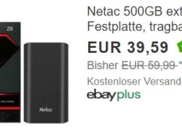 Ebay: Externe SSD „Netac Z8“ mit 500 GByte für 35,63 Euro frei Haus