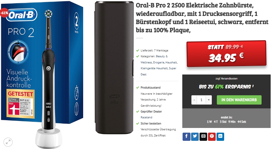 Dealclub: Oral-B Pro 2 2500 für 34,95 Euro frei Haus