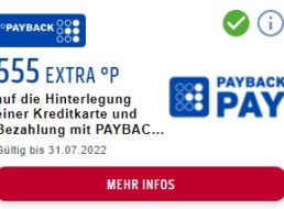 Payback Pay: 555 Extra-Punkte für Hinterlegung der Kreditkarte