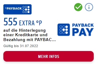 Payback Pay: 555 Extra-Punkte für Hinterlegung der Kreditkarte