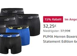 Puma: Sechserpack Boxershorts via Amazon für 32,25 Euro