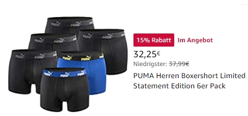 Puma: Sechserpack Boxershorts via Amazon für 32,25 Euro