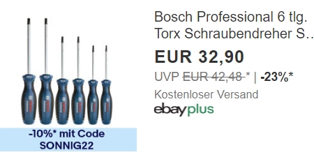 Ebay: Torx-Schraubendreherset von Bosch Professional für 29,61 Euro