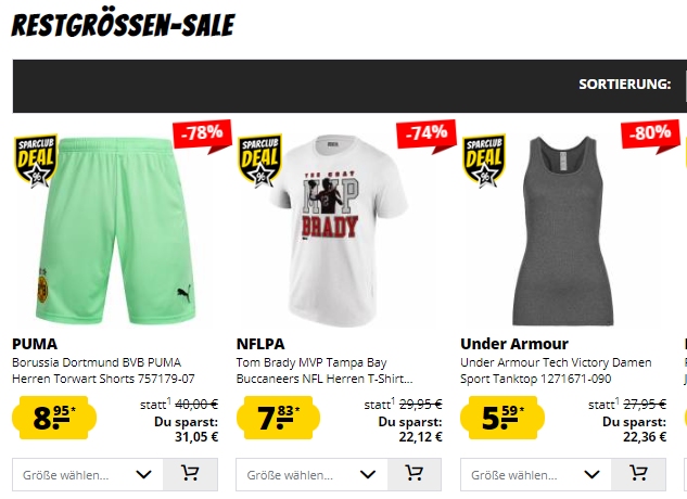 Sportspar: Restgrößen-Sale mit über 400 Artikeln ab 1,11 Euro