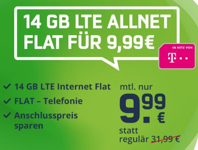 Telekom-Flat: 14 GByte LTE-Daten mit Telefonflat für 9,99 Euro