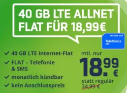 40 GByte LTE: Allnet-Flat mit monatlicher Kündbarkeit für 18,99 Euro