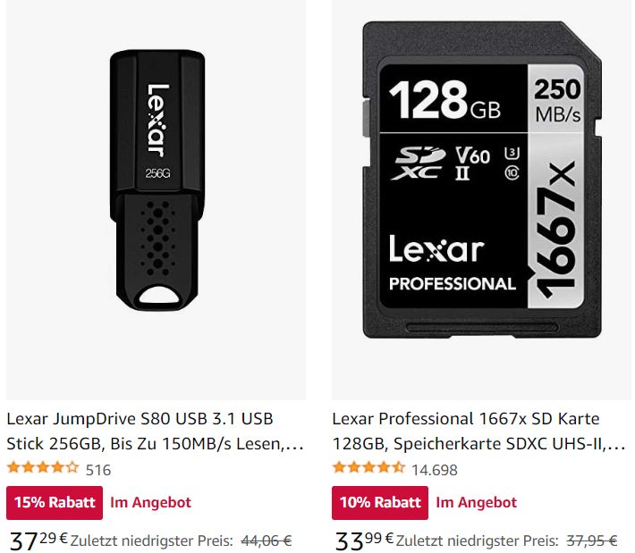 Amazon: Speicher-Spezial mit Artikeln von Sandisk, WD und anderen