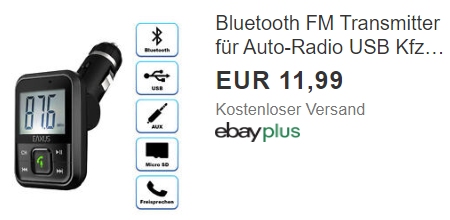 Ebay: KfZ-Bluetooth-Transmitter für 11,99 Euro frei Haus