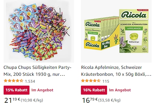 Amazon: Süßigkeiten von Chupa Chups und Ricola mit Rabatt