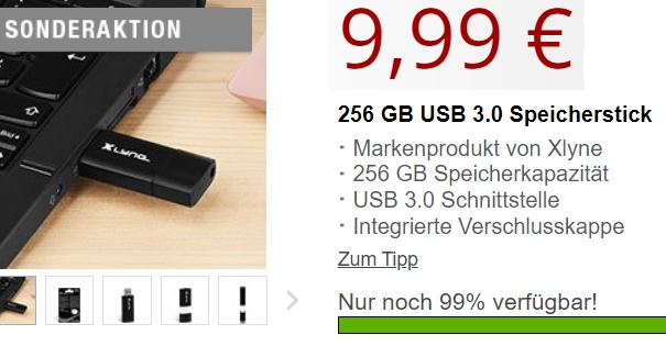 Druckerzubehoer.de: USB-Stick mit 256 GByte für 9,99 Euro