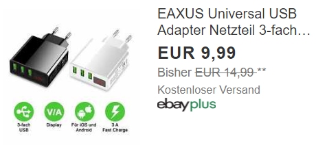 Ebay: USB-Adapter mit drei Ladeslots für 9,99 Euro