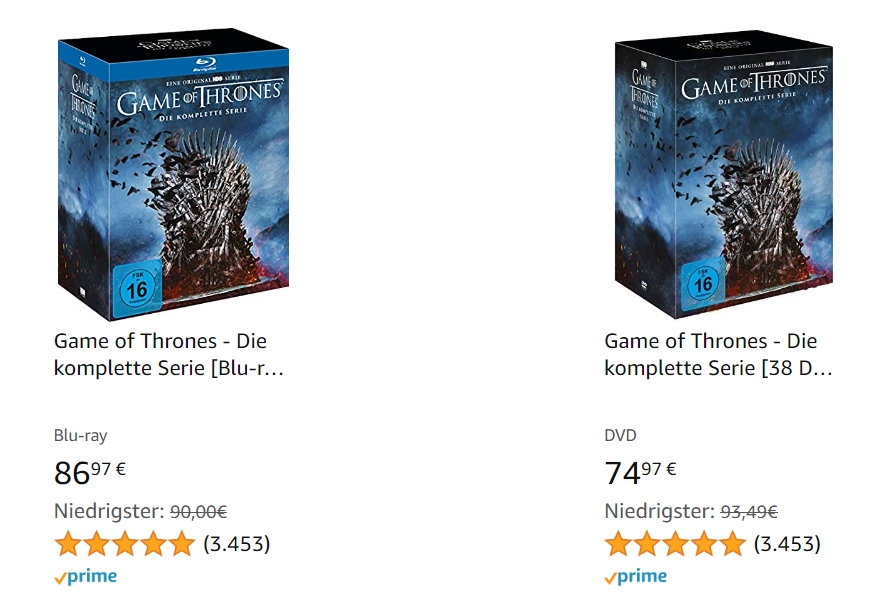 Game of Thrones: Komplettbox auf DVD für 86,97 Euro