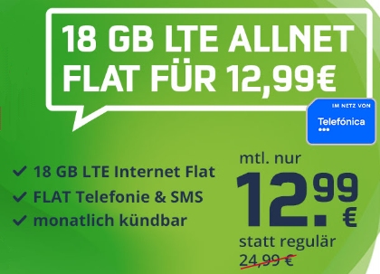 Freenet: Monatlich kündbare Allnet-Flat mit 18 GByte LTE für 12,99 Euro