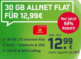 Vodafone-Netz: Datenflat mit 30 GByte LTE-Volumen für 12,99 Euro