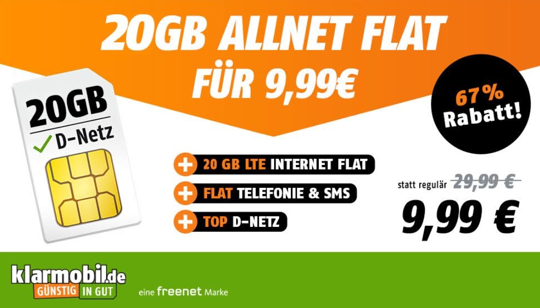 Vodafone-Netz: 20-GByte LTE-Daten für 9,99 Euro