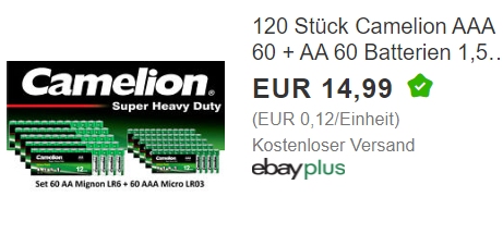 Ebay: 120er-Pack Batterien für 14,99 Euro frei Haus