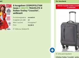 Cosmopolitan: Acht Ausgaben inklusive Handgepäck-Trolley für 32 Euro