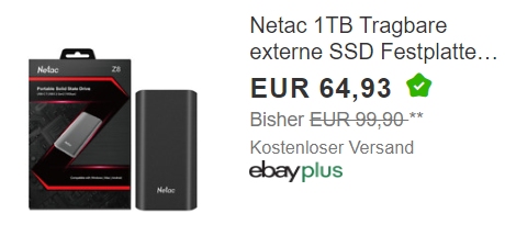 Ebay: Externe TByte-SSD für 58,44 Euro